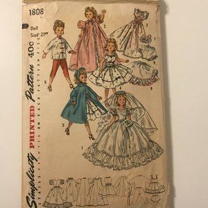 Vintage Simplicity 21" Doll Clothes Sewing Pattern #1808
